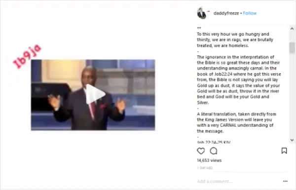 Daddy Freeze Slams Bishop Oyedepo Over His Worth $150 Million Comment